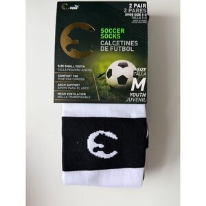 Puma Soccer Socks Youth Medium 1-3 Black White NWT 2-Pack Performance Athletic